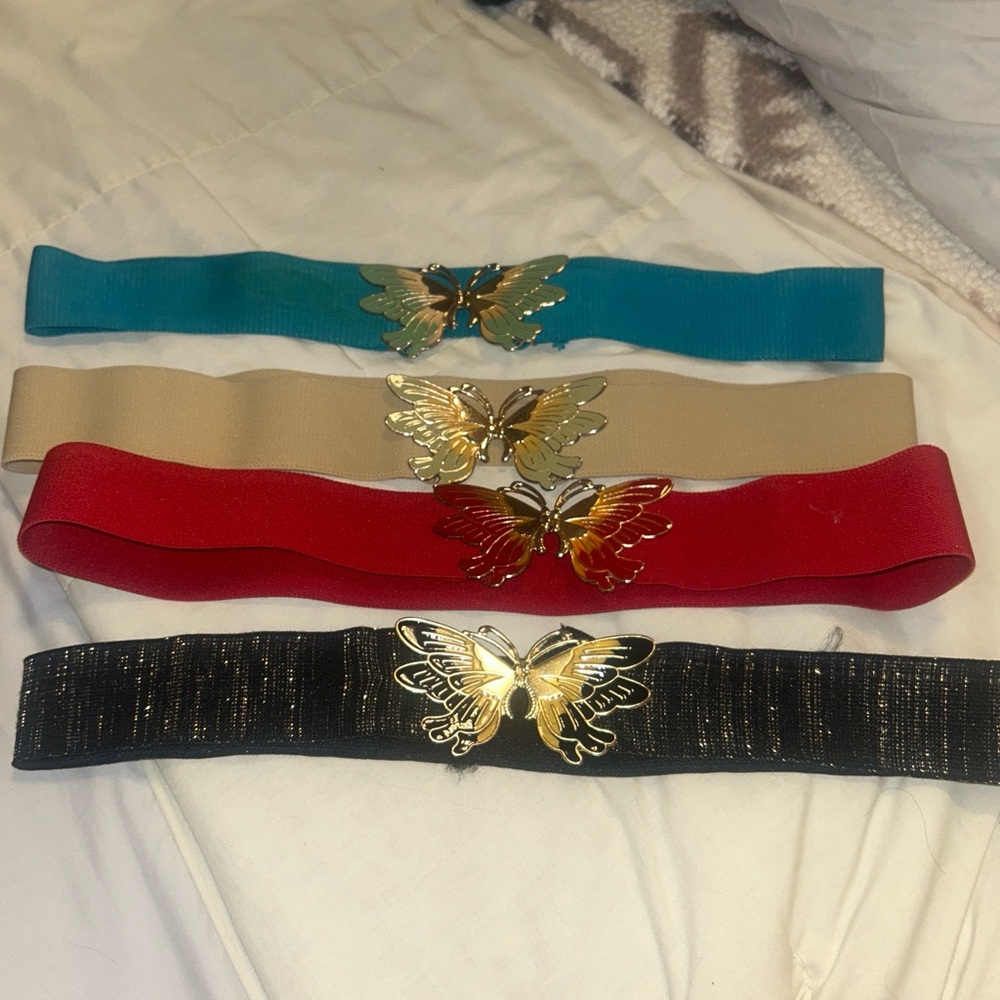 Vintage Elegant Butterfly Buckle Belt Set - Black, Red, Tan, Blue